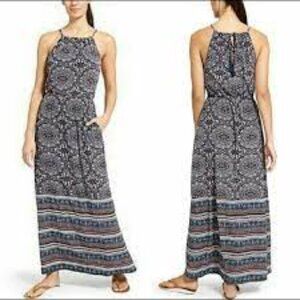 Athleta Blue Floral Striped Travel Coastal Island Life Sleeveless XS Maxi Dress